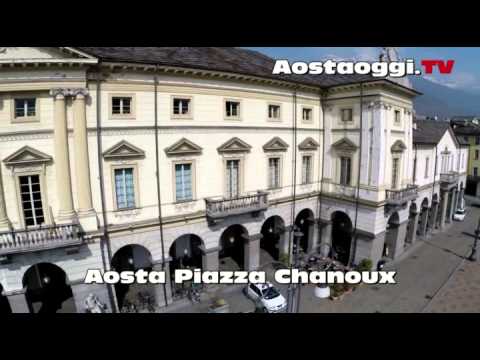 Aosta vista da un Drone Riprese Tv della città di Aosta Piazza Chanoux