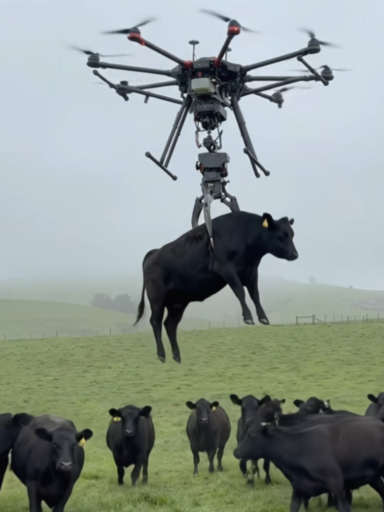 Test de levage lourd d'un drone géant : technologie agricole d'élevage de vaches par drone de 900 kg