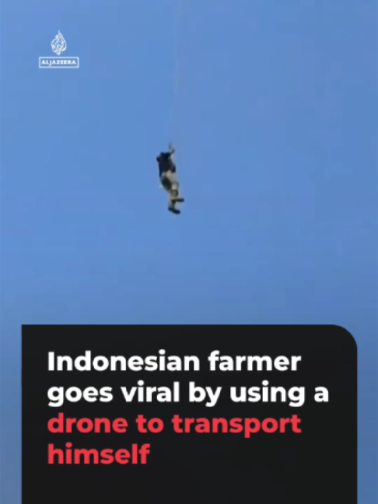 Un agriculteur indonésien est devenu viral pour avoir utilisé un drone comme moyen de transport.