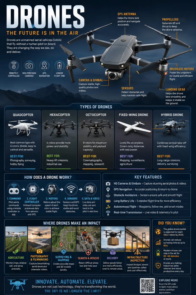Pinterest The Infographic Of A Drone With Its Components.